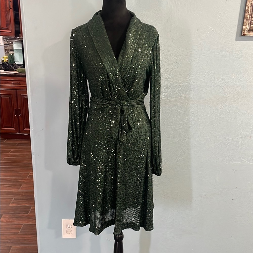 DKNY Emerald sequins  Long Sleeve Dress